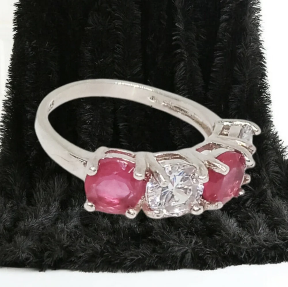 Created Rubies & White Sapphire Sterling Ring